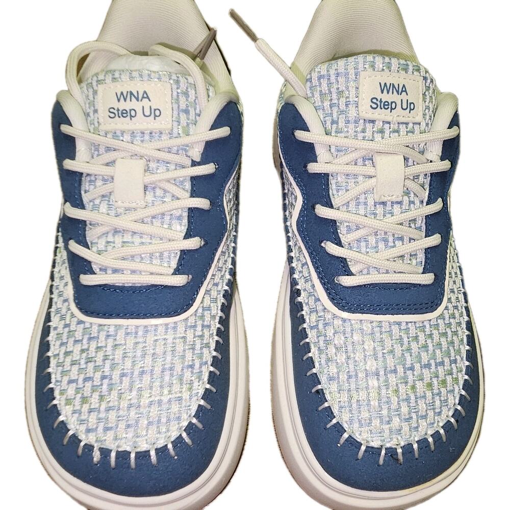 WNA Step Up Women's Designer Lace Up Platform Sneakers Size 6 Blue White NWOT - Picture 2 of 8